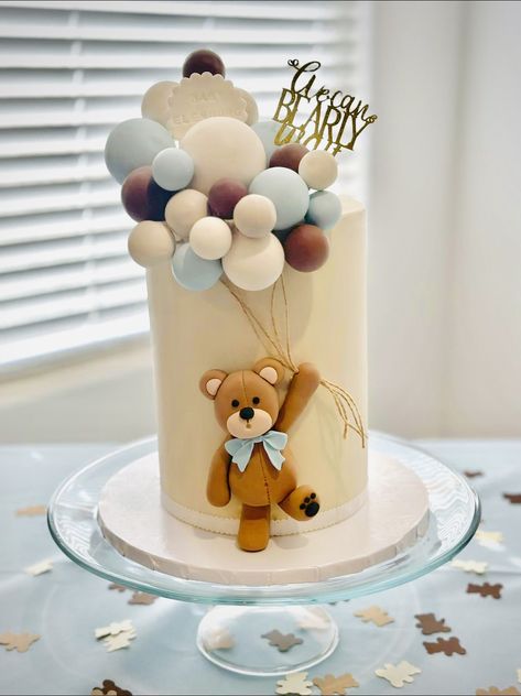 “We can Bearly Wait” Baby shower cake💙 We Can Barely Wait Cake, We Can Bearly Wait Baby Shower Cake, Bearly Wait Baby Shower Cake, Can Bearly Wait Cake, We Can Bearly Wait Cake, Teddy Bear Baby Shower Theme, Bear Baby Shower Cake, Green Teddy Bear, Bear Baby Shower Theme