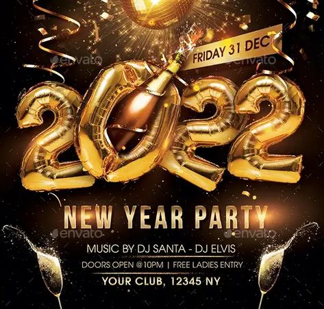 New Year Party Flyer, Party Flyer Design, New Year Flyer, Psd Flyer, Free Flyer Templates, New Years Poster, New Year Party, Flyer Design Templates, Event Flyer