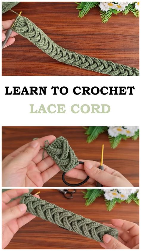 Crochet Lace Cord Tutorial Crochet Patterns With Thread, Crochet Projects Intermediate, Things To Make With Macrame Cord, Crochet Lace Up Back, Yarn Embroidery On Crochet, Crochet Lace Cord, Small Tunisian Crochet Projects, How To Crochet Lace, Crochet Stitches Patterns Step By Step