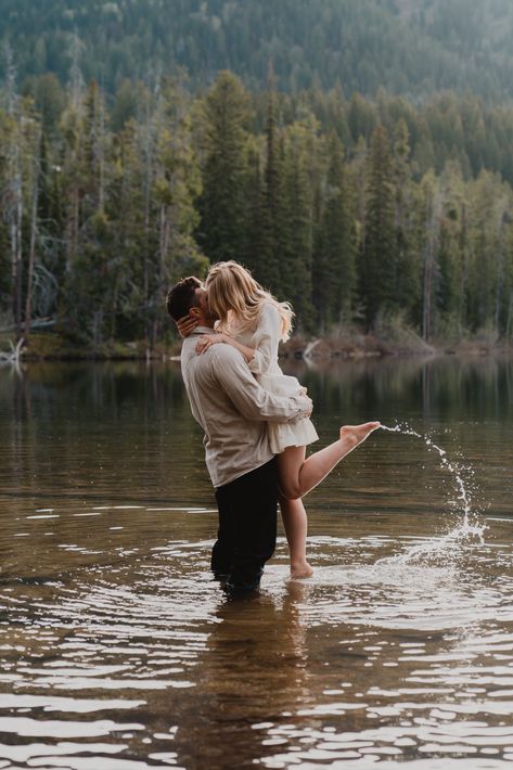 Playful and Perfect Engagements in Grand Teton National Park | Rocky Mountain Bride Couples Photoshoot Risque, Rocky Mountain National Park Couples Photography, Pinterest Engagement Photos, Sultry Couples Photoshoot, Engagement Pictures Woods Nature, River Engagement Photoshoot, Engagement Photos On The Lake, Riverside Engagement Photos, Engagement Pictures With Flowers