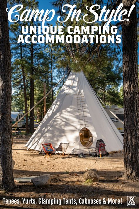 Camp in Style in These Unique Accommodations Teepee Camping, Glamping Essentials, Koa Campgrounds, Camping Club, Resort Cabins, Arizona Camping, Glamping Tents, Camping Photo, Camping Inspiration