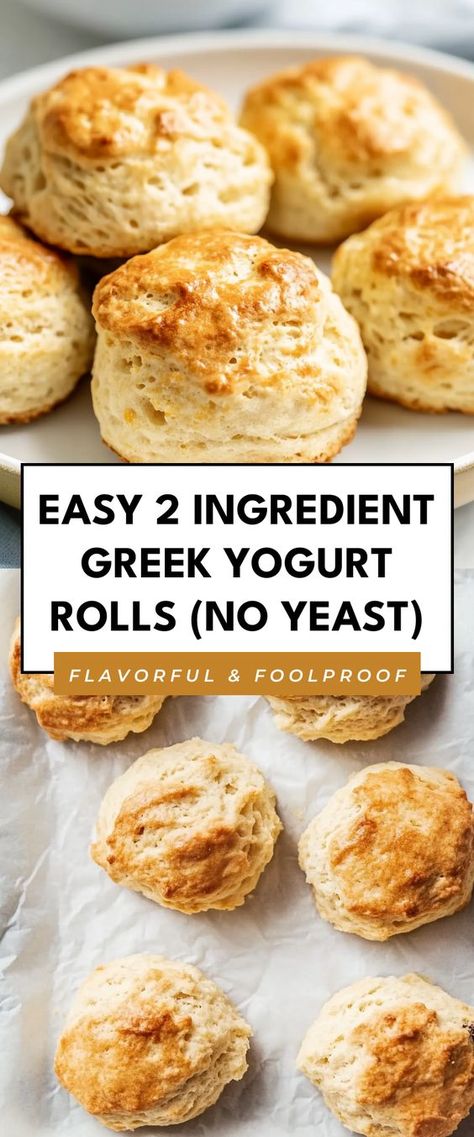 These Easy 2 Ingredient Greek Yogurt Rolls are a total lifesaver when you need bread in a pinch! Soft, fluffy, and no yeast required, they make a fantastic side for dinner or a tasty breakfast option. Two Ingredient Bread Rolls, Bread Recipes With Yogurt, Almond Flour And Greek Yogurt Dough, Vegan Yogurt Bread, Greek Yogurt Rolls No Yeast, Healthy Rolls Recipe, Yogurt Biscuits Greek, 2 Ingredient Biscuits Greek Yogurt, Recipes Using Greek Yogurt Dinner