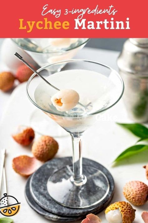 This Lychee Martini recipe is a refreshing, sweet and fruity vodka martini with floral notes from tropical lychees. This lychee cocktail is easy to make, with only 3 ingredients, and absolutely delicious! #vodka #cocktail #drink #recipe #libations #lemonblossoms Litchi Martini Cocktails, Nobu Lychee Martini Recipe, Lychee Vodka Cocktail, Lychee Liqueur Cocktails, Lychee Martini Recipe Easy, Tropical Martini Recipe, Fruity Martini Recipes, Martini Flights, Summer Martini Recipes