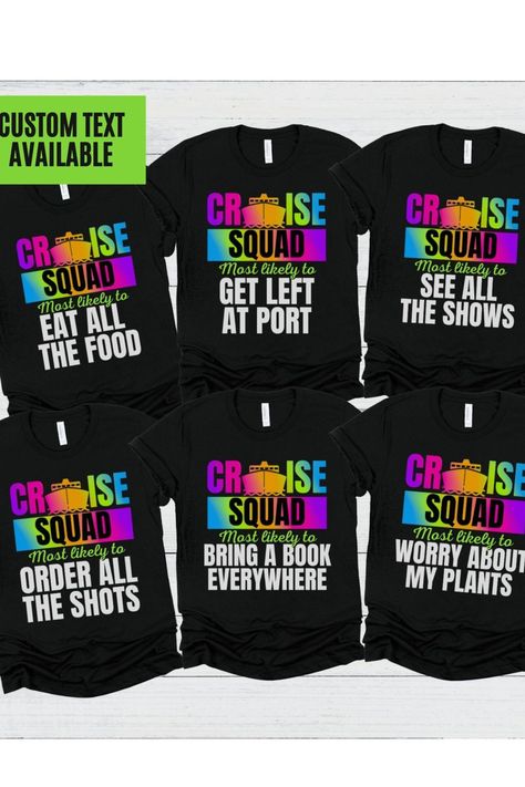 These matching shirts also make for an ideal gift, creating lasting memories of your incredible cruise experience. Get ready to laugh, relax, and make a statement with our Funny Most Likely To Cruise Shirts for Friends Boat Vacation Tee! Cruise Shirts Ideas Group Funny, Most Likely To Cruise Shirts, Cruise Tshirt Ideas Funny, Cruise Tshirt Ideas, Boat Vacation, Cruise Ideas, Travel Apparel, Girl Trip, Cruise Shirts