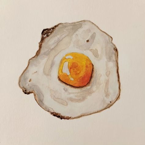 Fried egg__watercolor pixelle_drawing Egg Art Ideas, Egg Drawing Cute, Fried Egg Aesthetic, Egg Drawing Art, Fried Egg Drawing, Fried Egg Illustration, Fried Egg Painting, Eggs Drawing, Egg Drawing