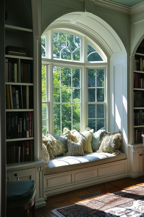 31+ Cozy Reading Nook Concept Ideas Medditeranean Interior, Upstairs Landing, Home Library Rooms, Office Closet, Window Nook, Dream Library, Nook Ideas, Interior Design Per La Casa, Dream Life House