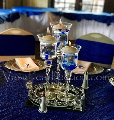 80 Royal Blue Gems & White Pearls - Jumbo/Assorted Sizes Vase Fillers Blue Black And Silver Centerpieces, Floating Pearl Centerpiece Wedding, Blue And Gold Centerpieces, Royal Blue Centerpieces, Pearl Vase, Royal Blue Wedding Theme, Vase Decorations, Blue Wedding Centerpieces, Pearl Centerpiece