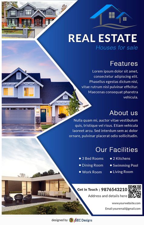 Download Free House for sale Real Estate flyer design templates House Selling Poster Design, Real Estate Services Flyer, Business Flyer Design Creative, House Flyer Design, Real Estate Posters, Luxury Real Estate Brochure, Brochure Templates Free Download, Promote Business, Inmobiliaria Ideas