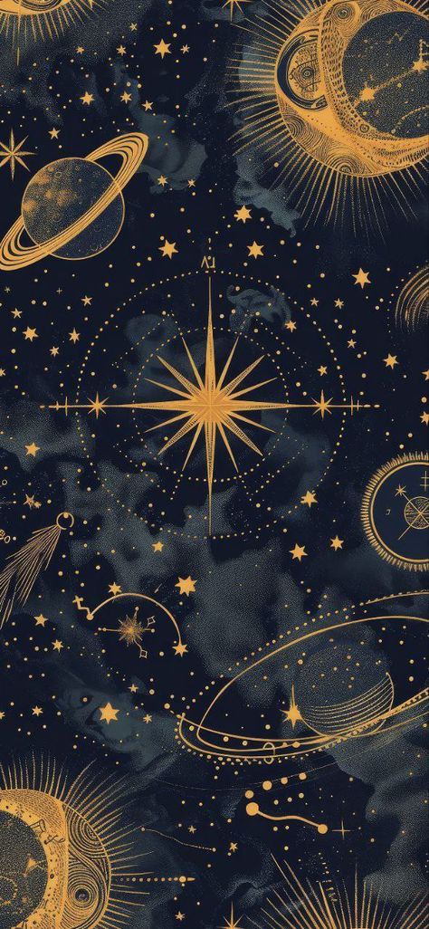 90s Celestial Pattern, Celestial Phone Backgrounds, Starry Wallpaper Aesthetic, Dark Blue Aesthetic Vintage, Phone Backgrounds Boho, Vintage Celestial Art, Boho Wallpaper Iphone, Astro Aesthetic, Starry Night Wallpaper