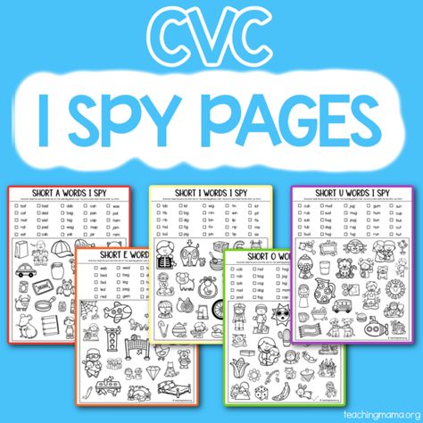 I Spy Cvc Words Free, I Spy Phonics, Number Formation Rhymes, Songs For Preschoolers, Short I Words, Ccvc Words, Short E Words, Child Development Activities, Cvc Words Worksheets