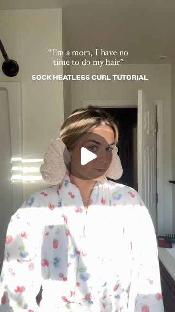 Lindsey Stackhouse on Instagram: "HEATLESS SOCK CURLS 🪩❤️✨

Takes 5 minutes, and saves 30 minutes in the morning that I don’t have as a toddler mom. This may be my favorite heatless curl yet! Wear overnight to get the best bouncy curl! ( you can also put these in while your hair getting ready and you’ll just get a smaller wave)

#sockcurls #heatlesscurls" Heatless Curls Overnight Sock, Heatless Curls Tutorial, Sock Curls, Curl Tutorial, Hair Socks, Heatless Curls, Toddler Mom, Bouncy Curls, Getting Ready