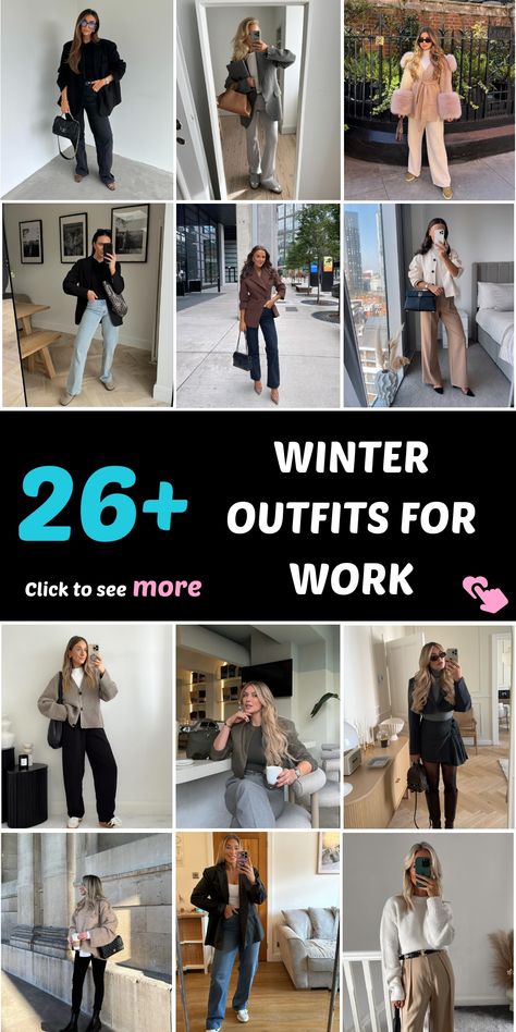 Dress to impress at the office this winter with chic work attire. Elevate your style by choosing tailored wool trousers matched with a timeless turtleneck sweater for a professional and snug ensemble. Complete the sophisticated look by layering with a sleek blazer or coat. Stay cozy while exuding confidence in your winter workplace wardrobe! Business Casual Outfits For Cold Weather, Buissness Clothes Casual Women Winter, Realtor Outfits For Women Winter, Winter Real Estate Outfits, Work Lunch Outfit Winter, Winter Office Casual Outfits Women, Winter Casual Office Outfits Women, Smart Casual Women Outfits 2024 Winter, Winter Casual Work Outfits For Women