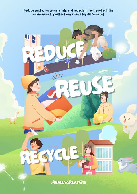 Recycling Illustration Poster, Volunteer Poster Design, Go Green Campaign, 3r Reduce Reuse Recycle, Conceptual Poster, Go Green Posters, Green Campaign, Save Water Poster Drawing, Save Water Poster