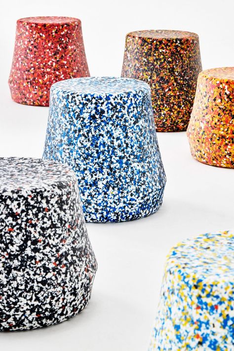 Stump Recycled stool by Derlot Colorful Stools, Colorful Terrazzo, Bathroom Furnishings, Recycled Plastic Furniture, Furnishings Design, Plastic Furniture, Sustainable Furniture, Yanko Design, Milan Design Week