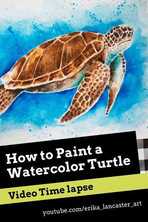 How to Paint a Watercolor Sea Turtle - Video Time lapse- Artists on YouTube- Art Tips, Drawing and Painting Tutorials and Encouragement for Aspiring Artists #watercoloranimals #watercolorseaturtle #watercolorseaturtleart #artistsonyoutube #watercolortutorial #learntowatercolor Watercolor Sea Turtle, Easy Watercolor Turtle, Turtle Watercolor Painting Easy, Sea Turtle Watercolor Painting Easy, Sea Turtle Watercolor Painting Tutorial, Sea Turtle Watercolor Painting, Turtle Underwater Painting, Sea Turtle Watercolor, Turtle Watercolor