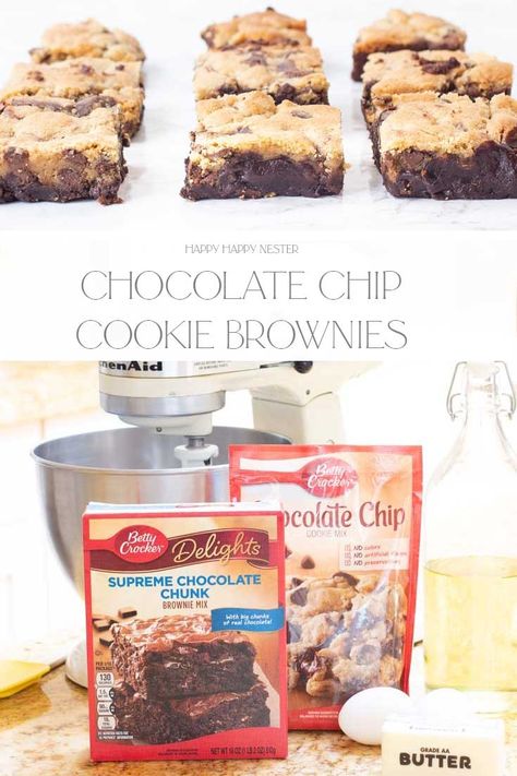 Brownie With Chocolate Chip Cookie, Brookies Recipe With Box Brownies And Cookie Dough, Brookie With Brownie Mix Cookie Dough, Cookie Brownie Dessert, Brownie With Cookie On Top, Brownie Mix And Cookie Dough Recipe, Brownie And Cookie Recipe, Brownie Cookie Bar, How To Make Cookie Brownies