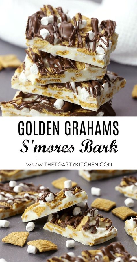 Golden Grahams S'mores Bark is a sweet, crunchy, and chocolate-y treat. Reminiscent of the classic campfire treat, this s'mores bark takes only 20 minutes to make - no bonfires necessary! Graham Recipe, Campfire Dessert, Incredible Desserts, Sunday Baking, Summer Fruit Recipes, Bark Recipes, Cookie Bars Easy, Christmas Bark, Camp Snacks