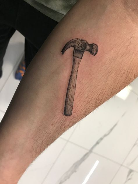 Hammer, tattoo Hammer And Nail Tattoo, Hammer Tattoo Carpenter, Traditional Hammer Tattoo, Lawnmower Tattoo, Tattoo Lily, Hammer Tattoo, Realism Tattoos, Claw Hammer, Car Tattoos