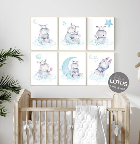 Hippo Themed Nursery, Hippo Nursery, Nursery Decor Gender Neutral, Baby 2024, Teal Nursery, Cartoon Hippo, Purple Nursery, Gender Neutral Nursery Decor, Pastel Nursery