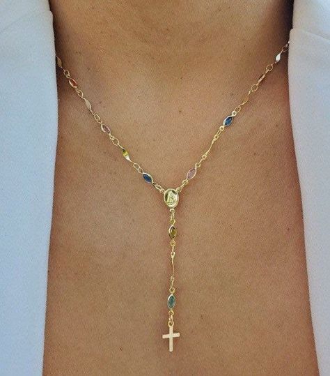 Long Cross Necklace, Gold Rosary Necklace, Gold Rosary, Catholic Jewelry, Rosary Necklace, Dope Jewelry, Rosary Catholic, Classy Jewelry, Funky Jewelry