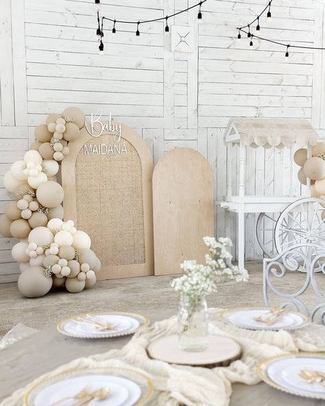 All neutral babyshower 🤍🤎🫶 Inquire today for a custom package tailored to your event needs! 🎈✨ Venue: @thebigwhitebarn18 Balloons/backdrop/cart: @thedreamthemeco Balloons Backdrop, Backdrop Stands, White Baby Showers, Dream Venue, Baby F, 1st Communion, Balloon Backdrop, Gender Neutral Baby Shower, Custom Packaging