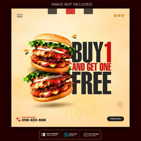 Promo Flyer, Restaurant Social Media, Food Promotion, Burger Menu, Food Banner, Instagram Banner, Food Menu Design, Instagram Template Design, American Diner