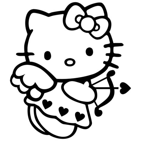 Small Hello Kitty Drawing, Cupid Hello Kitty, Hello Kitty Stencil, Hello Kitty Drawing Easy, Hello Kitty Outline, Hello Kitty Silhouette, Hello Kitty Tattoo Ideas, Hello Kitty Vinyl, Cupid Drawing