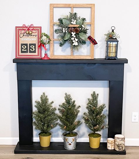 Diy Fireplace Mantle Photo Prop, Diy Wooden Fireplace Mantle, Removable Fireplace Mantle, Renter Friendly Diy Faux Fireplace, Diy Fake Mantle, Simple Faux Fireplace Diy, Faux Mantle With Tv, How To Make A Faux Fireplace Mantel, Diy Fireplace Apartment Faux Mantle