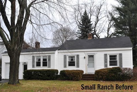 Tight on space? Raise the roof! Small ranch before two-story remodel in Maine. (Before & After the remodel) Small Ranch Remodel, Ranch Style Homes Exterior Remodel, Ranch Conversion, Exterior Ranch Remodel, Bedrooms Lighting, House Expansion, Second Story Addition, Ranch House Remodel, Small Bungalow