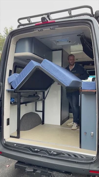 Possibly the best campervan bed layout… #vanconversion Van Layout Ideas, Campervan Layout, Van Layout, Van Conversion Layout, Bed Layout, Ducato Camper, Caravan Van, Van Camp, Campervan Bed