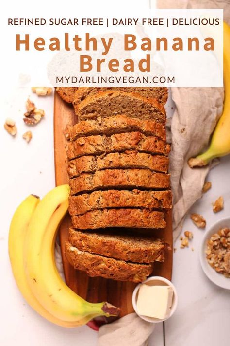 This easy banana bread recipe is moist and so easy to make! Perfect for a vegan and plant-based breakfast. #moist #easy #bananabread #mydarlingvegan Plant Based Recipes Vegan, Wfpb Banana Bread, Plant Based Treats, Plant Based Bread Recipe, Whole Food Plant Based Breakfast Recipes, Plant Based Sweets, Plant Based Desserts Easy, Plant Based Breakfast Easy, Plant Based Banana Bread