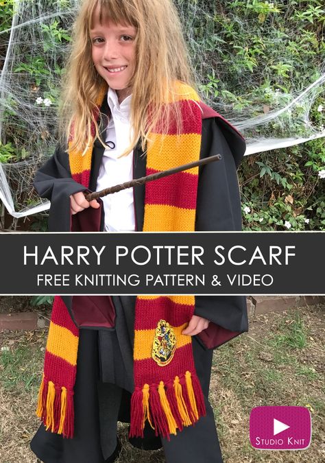 Learn how to Knit Hermione's Gryffindor Scarf by Studio Knit | Harry Potter Hogwarts Scarf with Free Knitting Pattern via @StudioKnit Harry Potter Scarf Pattern, Harry Potter Gryffindor Scarf, Hogwarts House Colors, Harry Potter Knit, Gryffindor Scarf, Harry Potter Scarf, Studio Knit, Anniversaire Harry Potter, Harry Potter Costume