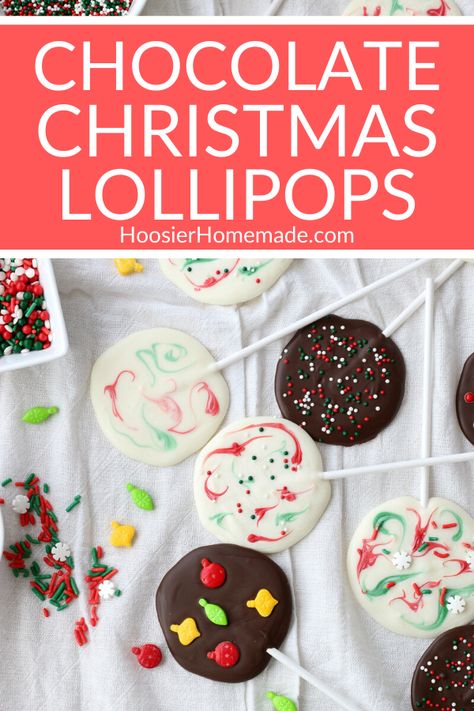 These Chocolate Lollipops are one of the easiest things you will make for Christmas this year! And the kids can help too. #candyrecipe #chocolate #homemadelollipops #easyrecipe Chocolate Suckers Lollipops, Oreo Lollipops, Fun Christmas Treats, Chocolate Suckers, Melt Chocolate In Microwave, Market Tent, Homemade Lollipops, Lollipop Recipe, Diy Christmas Candy