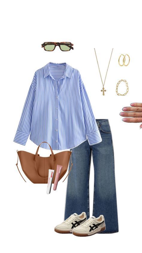 Jeans And Blue Shirt Outfit, Summer To Fall Outfits 2024, Therapist Fits, Soft Feminine Outfits, Stylish Outfits Casual, Feminine Outfits, Classic Style Outfits, Uni Outfits, Soft Feminine