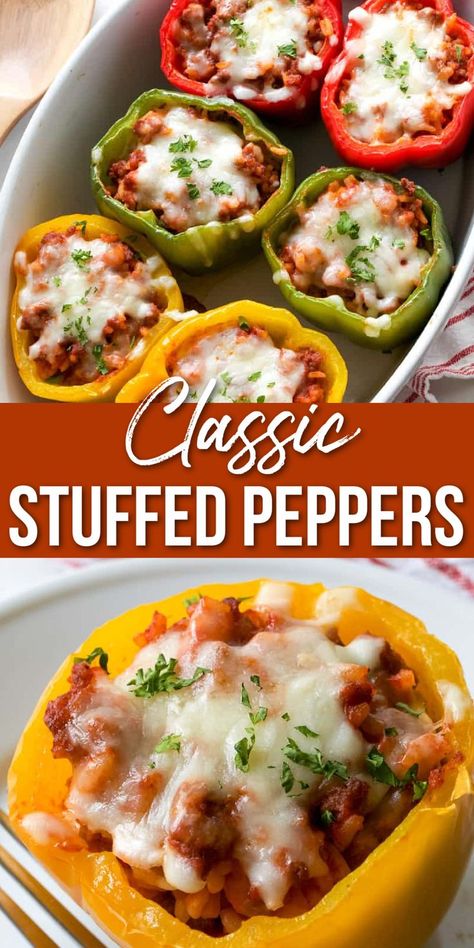 Peppers on a plate Southern Stuffed Bell Peppers, Ground Beef And Sausage, Cookout Desserts, Tomatoes And Cheese, Easy Stuffed Peppers, Bell Pepper Recipes, Filling Dinner, Harvest Recipes, Tomato And Cheese