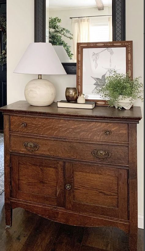 Antique Dresser Living Room Decor, Dresser Living Room Decor, Traditional Bedroom Ideas, Buffet Styling, Dresser Living Room, Earthy Home Decor, Cottagecore Home, Nancy Meyers, Welcome To My House