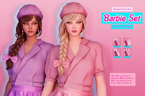 The Sims 4 Barbie Cc, Sims 4 Beret, Barbie Cc Sims 4, Barbie Sims 4 Cc, Sims 4 Barbie Cc, Barbie Sims, Daylife Sims, Ts4 Hair, Clothes Cc