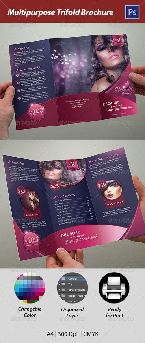 Trifold Beauty Salon - Corporate Brochures Men Salon, Item Beauty, Logo Smart, Beauty Salon Posters, Beauty Salon Business Cards, Brochure Inspiration, Salon Business Cards, Beauty Salon Design, Leaflet Design