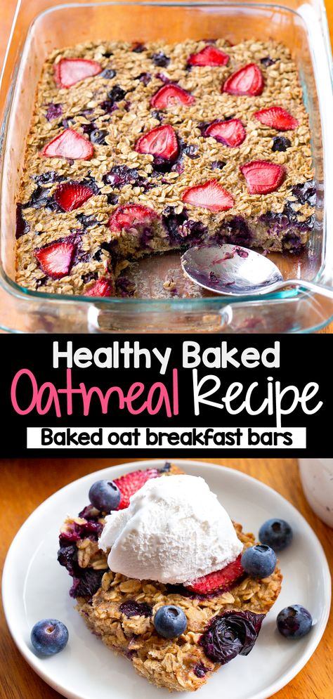 Oatmeal Bake Without Eggs, Healthy Holiday Breakfast Ideas, Breakfast Baked Oatmeal, Fruit Meals, Low Calorie Oatmeal, Healthy Breakfast Baking, Healthy Baked Oatmeal, Ella Vegan, Oats Recipes Breakfast