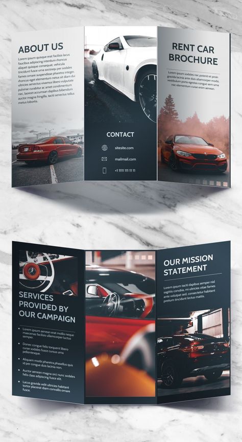 Free Rent Car Brochure Template in Google Docs Car Brochure Design Layout, Car Brochure Design, Car Flyer Design, Brochure Design Samples, Flyer Car, Mailchimp Design, Leaflet Layout, Mobil Mustang, Car Book