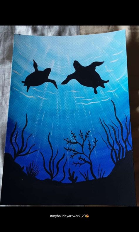 Life Under The Sea Drawings, Underwater Dreamland Drawing, Sea Easy Painting, Under The Sea Drawing Ideas, Sea Life Painting Easy, Water Art Ideas, Marine Life Sketches, Underwater Drawing Easy, Underwater Life Drawing