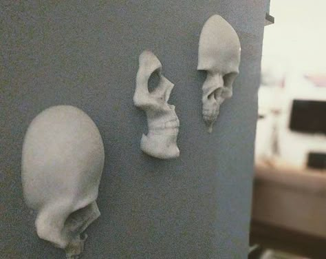 Skulls On Wall, 3d Skull Art, Diy Catacomb Wall, Skeleton Wall Decor, 3d Print Wall Decor, 3d Printing Decoration, Plastic Skull Crafts, 3d Print Wall Art, 3d Printed Halloween Decorations