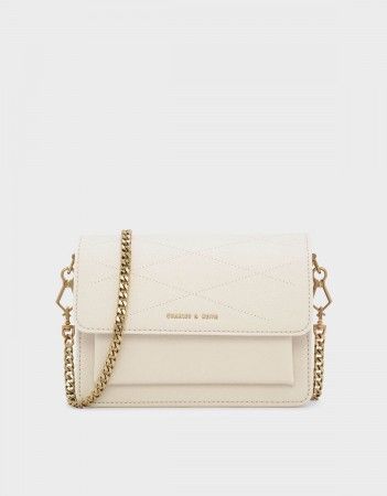 Cream Top Stitch Detail Crossbody Bag | CHARLES & KEITH Charles And Keith Bags Aesthetic, Charles And Keith Charlot Bag, Charles And Keith Saddle Bag, Charles And Keith Bags Handbags, Charles Keith Bags, Cream Accessories, Charles And Keith Bags, Charles And Keith, Cream Bag