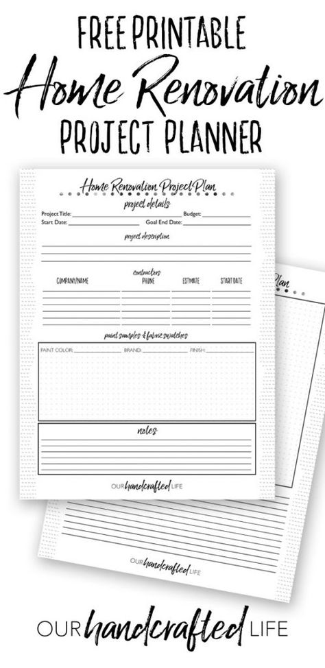 Home Renovation Planner - Free Printable DIY Home Reno Project Planner - Our Handcrafted Life Home Reno Project Planner, Home Renovation Planner Free Printable, Home Renovation Budget Template, Kitchen Remodel Checklist Free Printable, House Renovation Planner, Home Renovation Checklist Free Printable, House Project Planner, Home Renovation Binder, Renovation Planner Free Printable