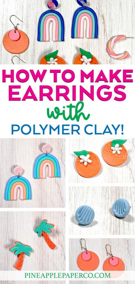 Make Polymer Clay Earrings, Easy Polymer Clay, Diy Earrings Easy, Diy Earrings Polymer Clay, Polymer Clay Jewelry Tutorials, Handmade Clay Jewelry, How To Make Clay, Polymer Earrings, Polymer Clay Diy