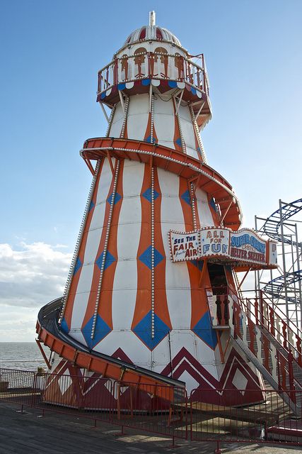 The Helter Skelter on Clacton Pier in Essex, closed down on a wintry day. From my childhood - what fun!!!! Clacton On Sea, British Beaches, Essex England, Helter Skelter, English Summer, England Homes, British Seaside, Seaside Town, Fun Fair