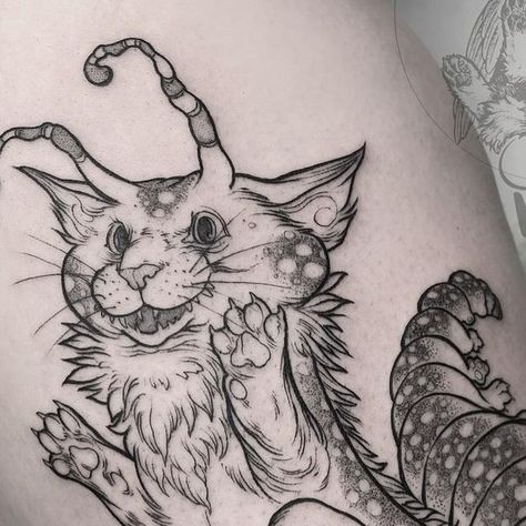 Chat Cute, Punk Cat, Punk Cats, Creature Fantasy, Studio Tattoo, Cat Tat, B Tattoo, Women's Tattoo, Dot Work Tattoo