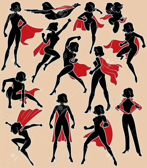 Red Capes, Hero Poses, Models Posing, Poses Drawing Reference, Drawing Superheroes, Super Models, Ara Ara, Poses Drawing, Different Poses