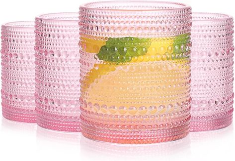 Amazon.com | abrwyy Pink Drinking Glasses Set of 4, 10 oz Hobnail Drinking Glasses - Pink Vintage Glassware for Beer, Cocktail, Soda, Juice, Coffee and Various Mixed Drinks: Highball Glasses Pink Drinking Glasses, Whiskey Soda, Soda Juice, Juice Cocktails, Beer Cocktail, Drinking Glasses Set, Amber Glassware, Pretty Cocktails, Vintage Drinking Glasses