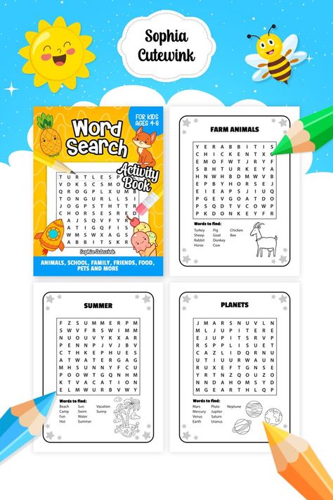 Word Search Activity Book for Kids Ages 4-8: 40 Activity Pages with Word Search by Sophia Cutewink Drawing Books For Kids, Activity Books For Toddlers, English Activities For Kids, Activity Workbook, Alphabet Worksheets Preschool, Canvas Learning, Friends Food, Activity Pages, Word Searches